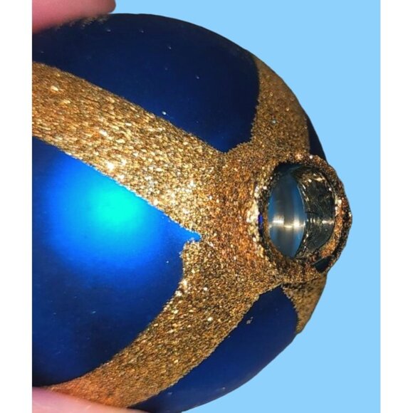 Set Of 5 Blue & Gold Glitter Christmas Ornaments - Picture 9 of 11